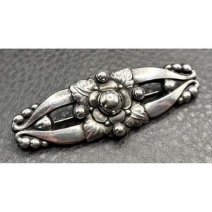 Georg Jensen Sterling Silver Flower Brooch Pin Floral Modernist